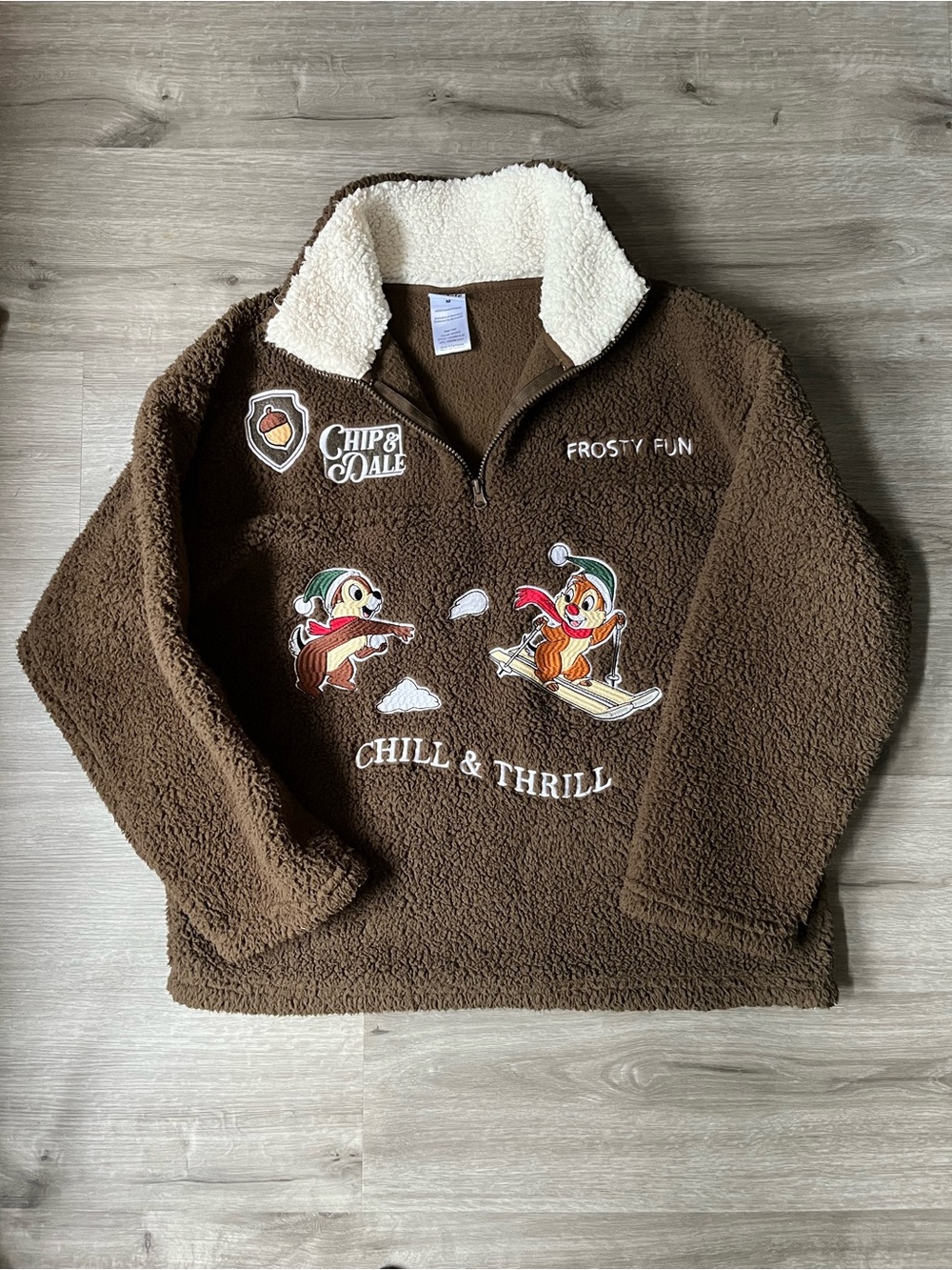 Chip & Dale Fuzzy Sherpa 1/4 Zip Pullover Sweater